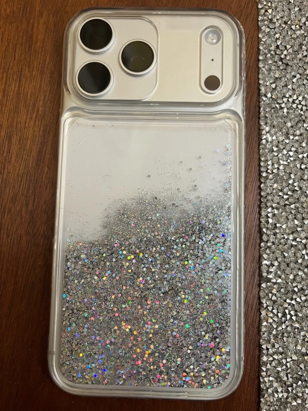 17 Pro Max liquid glitter iPhone case phone silver clear sand quicksand bling